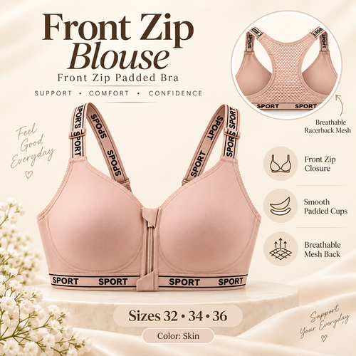 Feel Softness Front Zip Blouse in Skin
